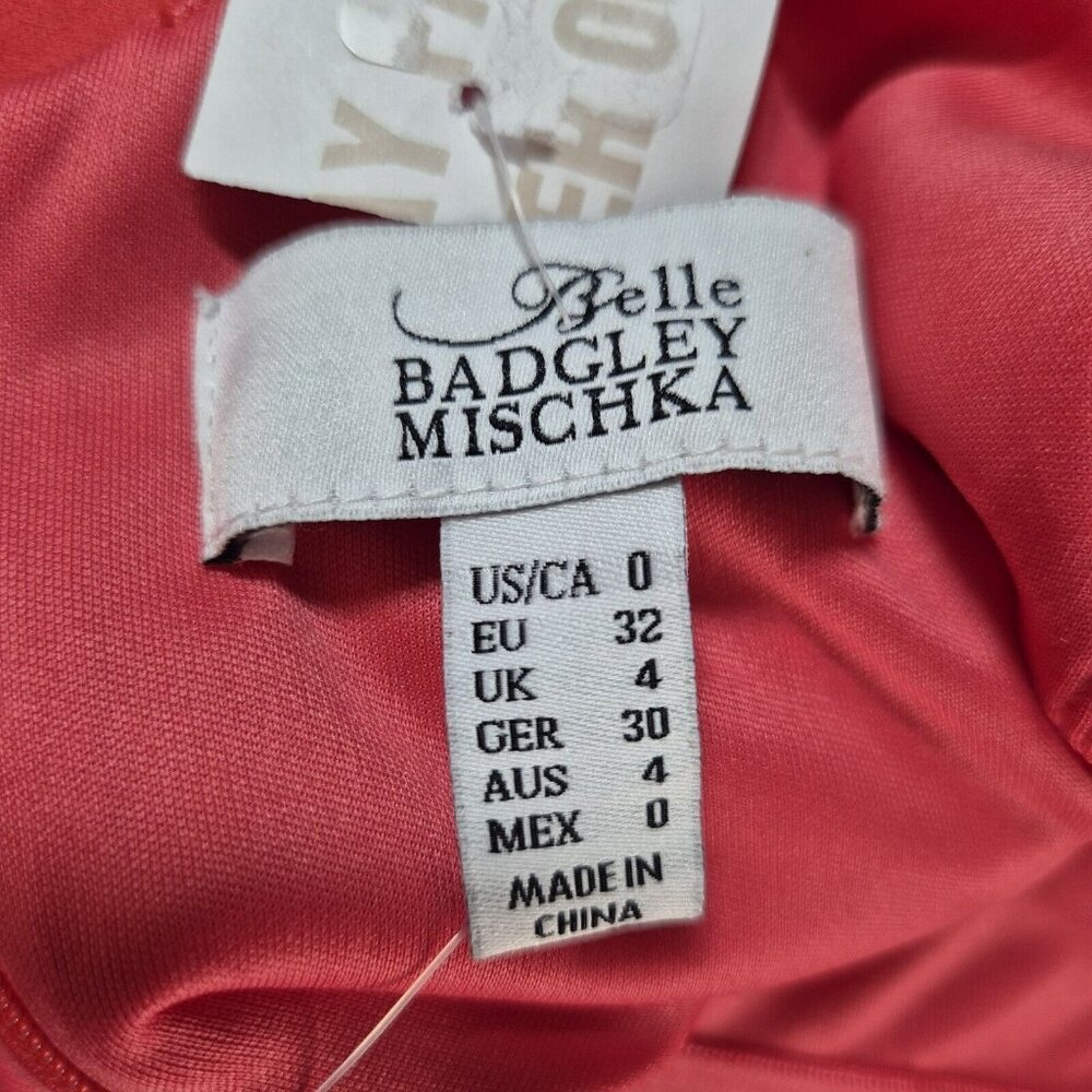 Belle Badgley Mischka Raya Dress Size 0 Draped One Shoulder Gown Coral Pink (02) - Picture 9 of 10